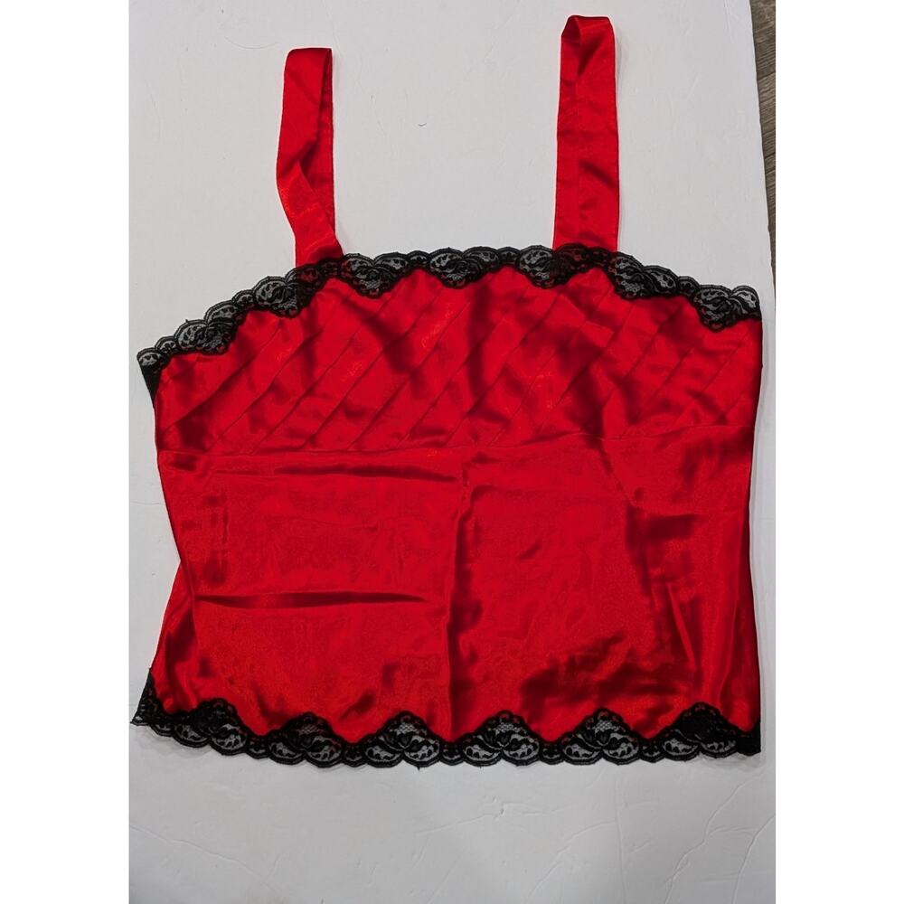 Vintage 90s Victoria's Secret Gold Label Large Red Satin & Black Lace 2pc Set